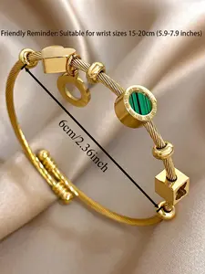 18K gold-plated stainless steel vintage bracelet set, Elegant jewelry bracelet, inlaid with green cubic zirconia, elegant gift for women, suitable for Mother's Day weddings, carnival parties, anniversaries, Valentine's Day, Bohemia