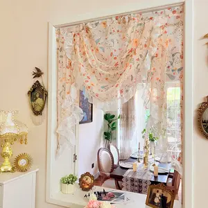 French Vintage Floral Lace Ruffle Half Curtain, Romantic Sheer Arch Small Curtain, Kitchen Dining Coffee Curtain Decor, Room Decor Curtain, 1pc