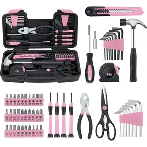 Household Tool Set with Pink Toolbox for Women and Girls Versatile for Various Tasks Includes Pink Tools and Accessories
