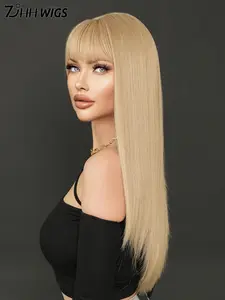 High-Quality 26 Inch Colorful Long Straight Wig with Bangs, Soft Puffy Heat Resistant Synthetic Fiber, Women's Daily Party Halloween Use, Synthetic Material Wigs, Synthetic Hair Wig