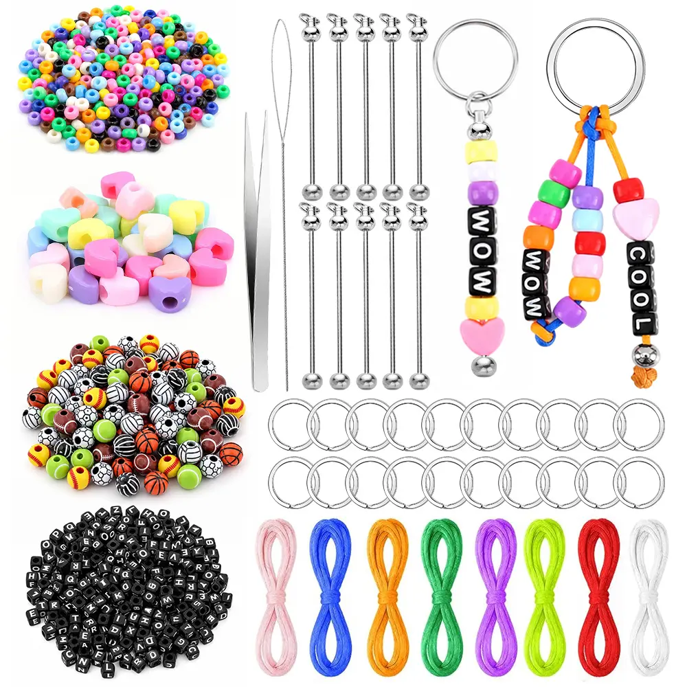 667 PCS DIY Keychain Making Kit with Letter and Heart Beads | Personalized beaded key rings and accessories for bracelets, necklaces, backpacks, bag charms and gifts