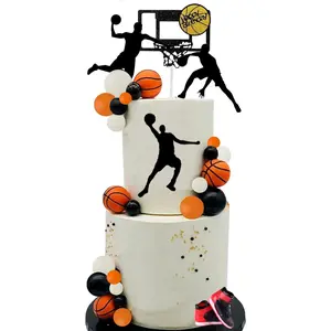 Basketball Cake Toppers Black Orange Balls Cake Decorations Basketball Theme Decor for Boy Birthday Sport Party Supplies