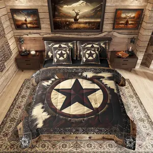 7 Pcs Rustic Cow Comforter Set,Western Texas Star Bed in a Bag with Flat Fitted Sheet for Cowboy Cowgirl,Cowhide Cow Print Bedding Set