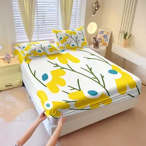 Dopamine Yellow Blue Contrast Sunflower Printed Bed Sheet Set,Includes 1 Bed Sheet & 2 Pillowcases without Filler, vibrant and eye-catching, with multiple styles to choose from, injecting a sense of sunshine and vitality into the bedroom.