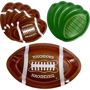 10 count Plastic Football Serving Trays,  Day Football Themed Serving Tray, Green and Brown Color Serving Tray with Football and Football Field Design