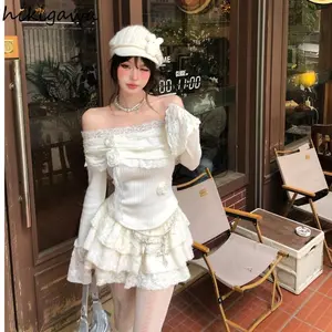 2025 Halloween Slash Neck Jumper Sweet Sweater Women's Clothing Slim Waist Long Sleeve Patchwork Lace Knitted Pullovers Fashion Sueter Mujer Knitwear Womenswear