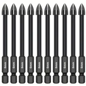 10pcs/set Tile Porcelain Drill Bit 6mm Alloy Drill Bits Durable Full-grinding Glass Marble Drill Set Electric Screwdriver Bits Metal Hole Saw Drilling Tool for Tile Porcelain Glass Mirror