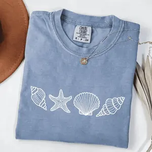 Seashell T Shirt Beach T-Shirt Summer Woman Tee Aesthetic Shirt Ocean Lover Gift Seashell T-Shirt Womenswear F Comfort Fit Cotton Tee