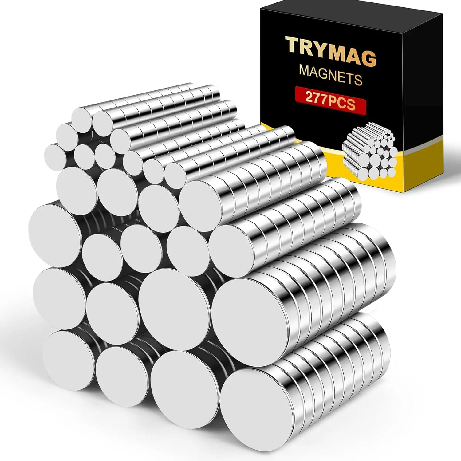 277Pcs Rare Earth Neodymium Disc Magnets - 7 Different Sizes, Strong Hold, Multi-Use Mini Heavy Duty Magnets for Crafts Projects, Whiteboards, Magnetic Board Refrigerator Use