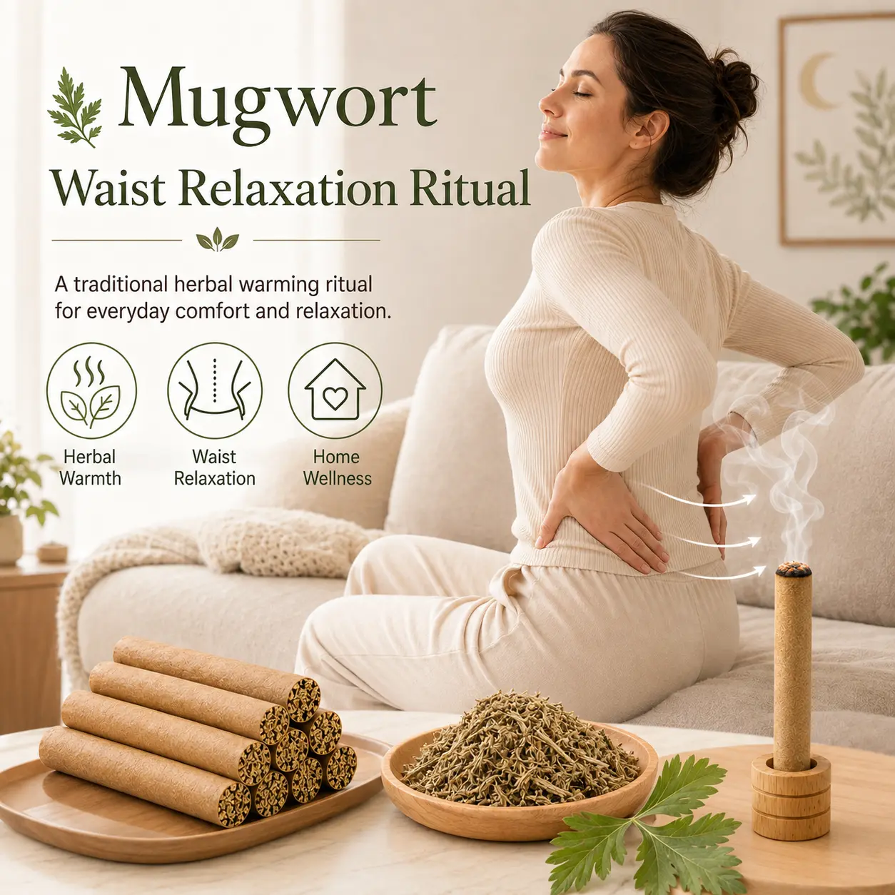 Natural Mugwort Sticks for Women, Herbal Smoke for Mosquito & Insect Repellent, Traditional Chinese Herbal Ritual, for Home Spa Yoga Meditation, Self‑Care Wellness Gift