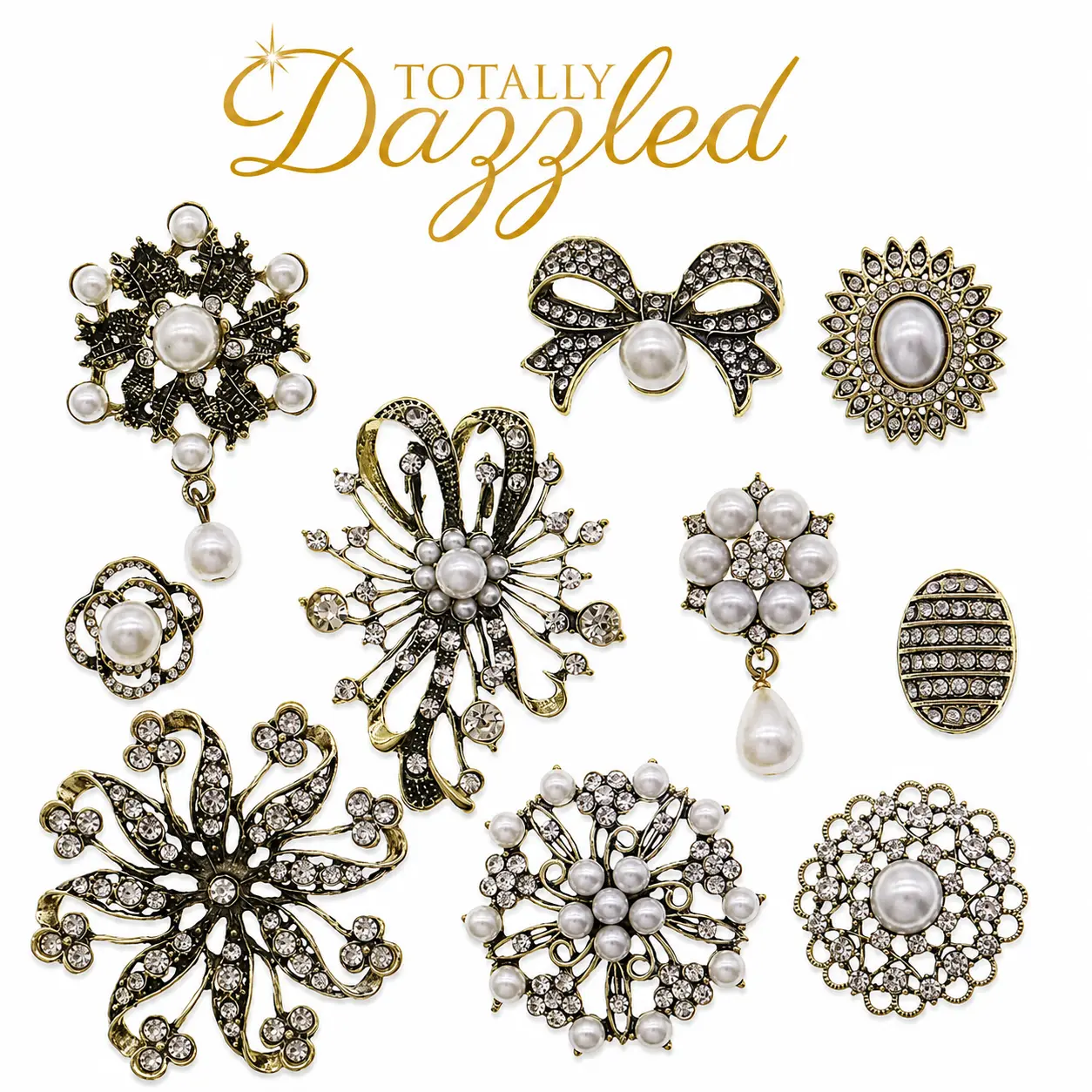 Rhinestone Embellishments with Pearls #8 - Antique Bronze
