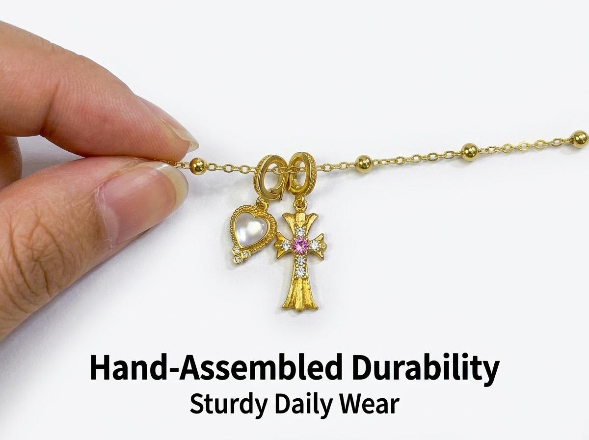 Pink Diamond Cross & Heart Shell Pendant Clavicle Necklace Pink Diamond Cross & Heart Shell Pendant Clavicle Necklace