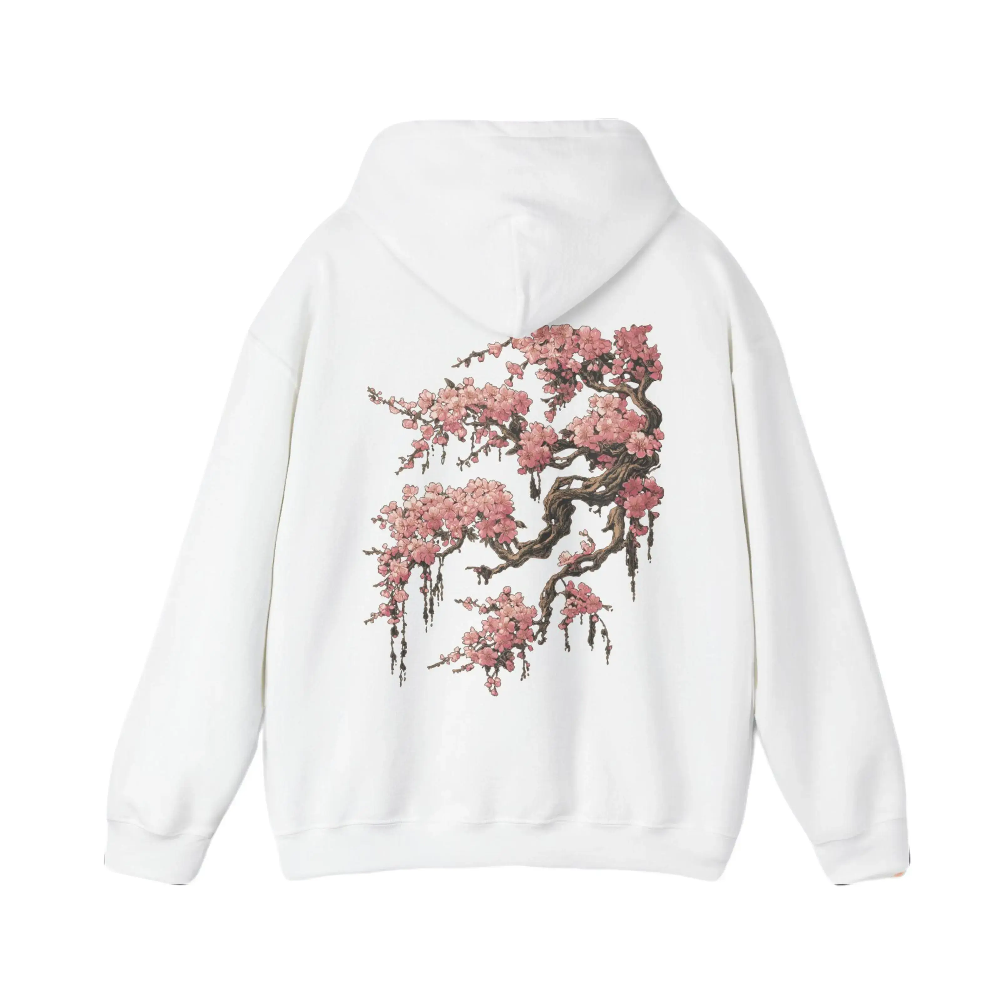 Casual Asian Floral Theme Sakura Tree Blossom Graphic Hoodie Unisex Long Sleeve Pullover Sweatshirt