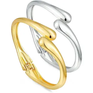 Gold Silver Bangles Bracelet for Women Trendy, 14K Gold Plated Dainty Thick Chunky Cuff Bracelet Stack