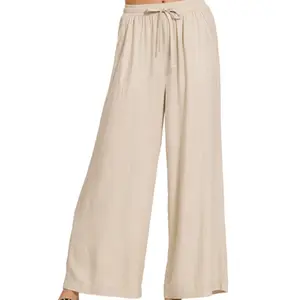 Wide-Leg Linen Pants with Pockets