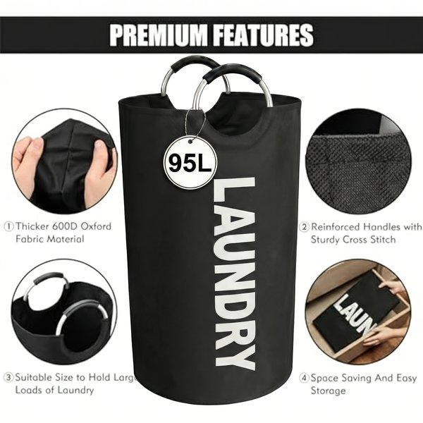 2 pcs Large Laundry Basket Foldable Elevated Design with Half Ring Handle Durable Laundry Hamper for Home Bathroom Storage