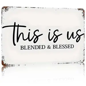 Vintage 8x12 Inch Aluminum Metal Sign, Home Decor & Wall Decor Family Inspirational Quote, "This Is Us" Blessed Plaque For Bedroom & Family RoomLiving Room, Photo Wall, Entryway, Front Porch