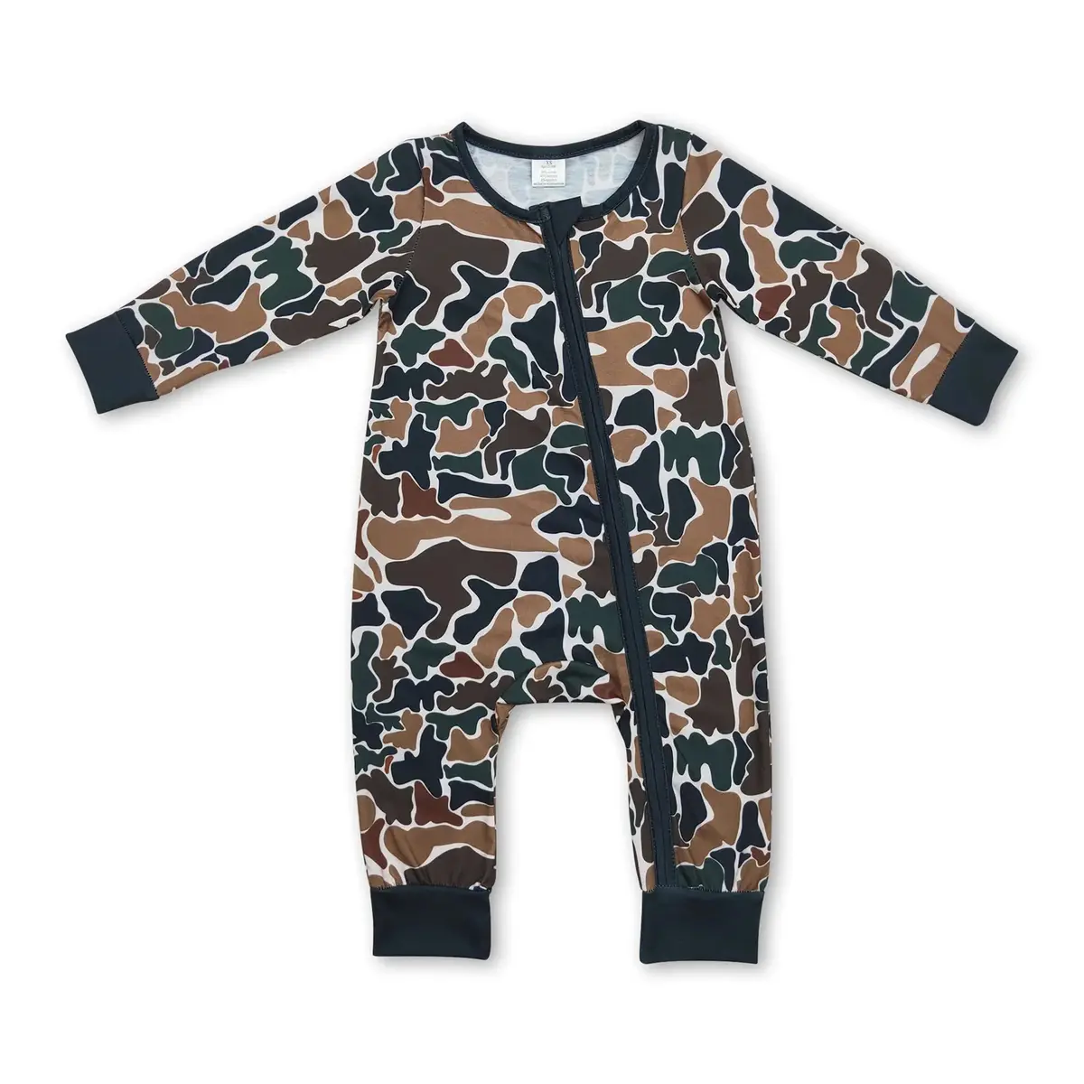 Unisex Baby Neutral Camouflage Bodysuits - Long Sleeve Zip Romper, Soft Cotton-Elastane Blend, Breathable Fitted Machine Washable Clothes, 0-3m, for Sleep & Casual Wear, All Seasons