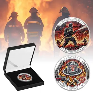 Firefighter Design Challenge Coin with Gift Box, 1 Count Double Sided Relief Commemorative Coin, Birthday Gift, Home Decor Ornament