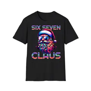 67 Christmas Funny Six Seven Meme Brainrot Santa Claus Boys T-Shirt Casual Crew Neck, Short Sleeve T-Shirt