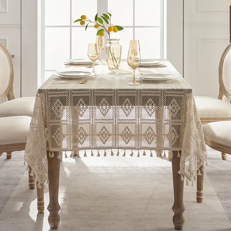 American Retro Pastoral Hollow Crochet Tablecloth Rectangular Round Table Coffee Table Cloth Cabinet Cover Home Use