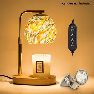 Boho Lamp Modern Metal Candle Warmer Lamp with Timer & Brightness Control Adjustable Flameless Safety Cylindrical Decorative for Home Decor & Relaxation Amber-Scented Jar Candle Warmer Lamp  Ornaments White Wood