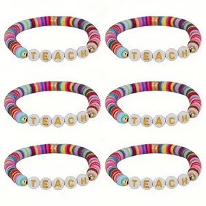 6pcs Teacher Bracelet Teachers Day Gift for Teacher Mixed Color Bracelet Ladies Back to School Jewelry