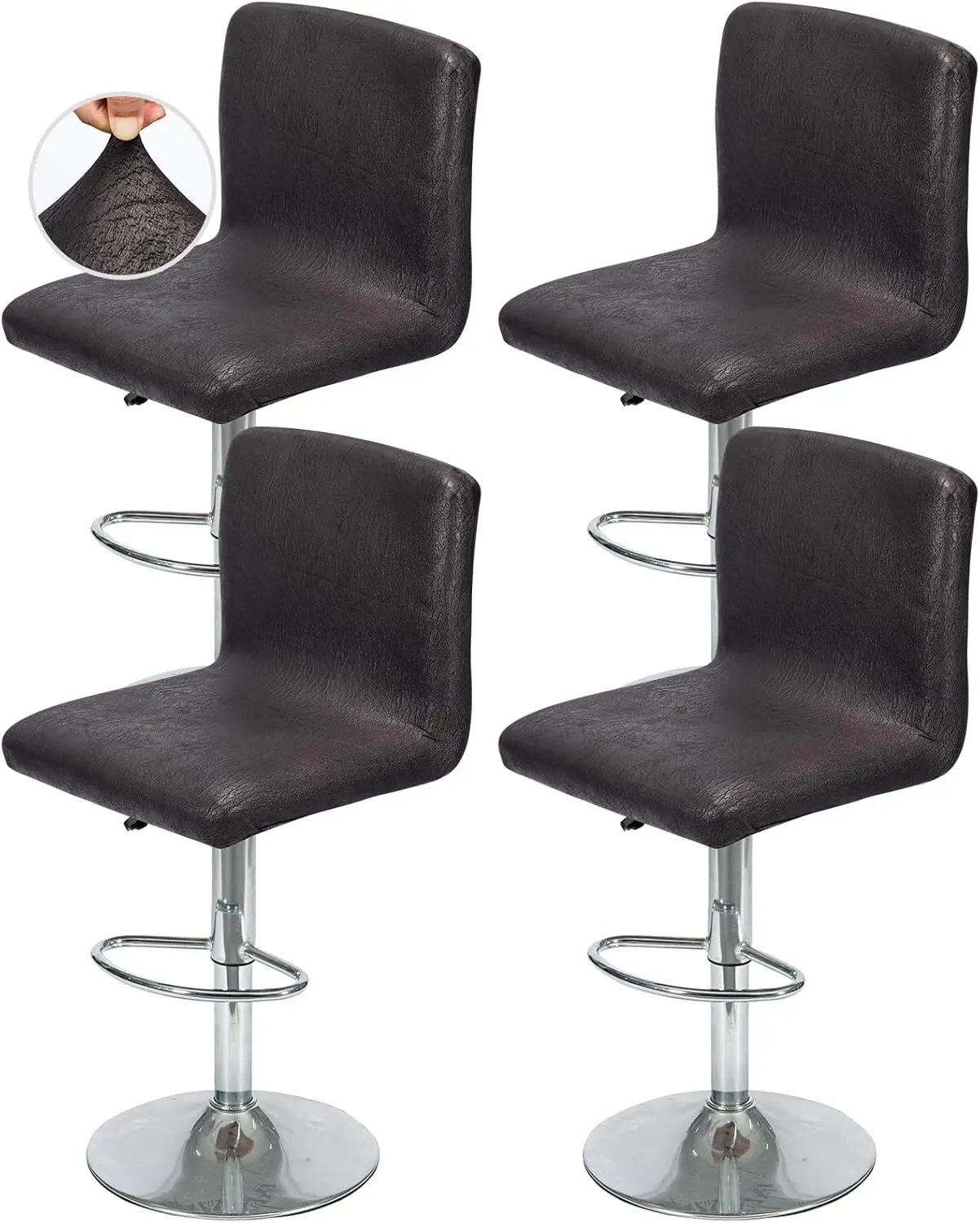 FUANGUI Bar Stool Covers Set of 4, Faux Leather Looking Stretch Bar Stool Chair Cover Slipcovers, Counter Stool Bar Chair Covers for Kitchen Pub Dining Room Retro Style Home