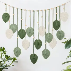 Bohemian Macrame Leaf Wall Hanging Decoration Handmade Woven Leaf Feather Wall Art Decor for Bedroom, Kitchen, Dining & Bathroom - Rustic Style a Perfect Gift for Friend
