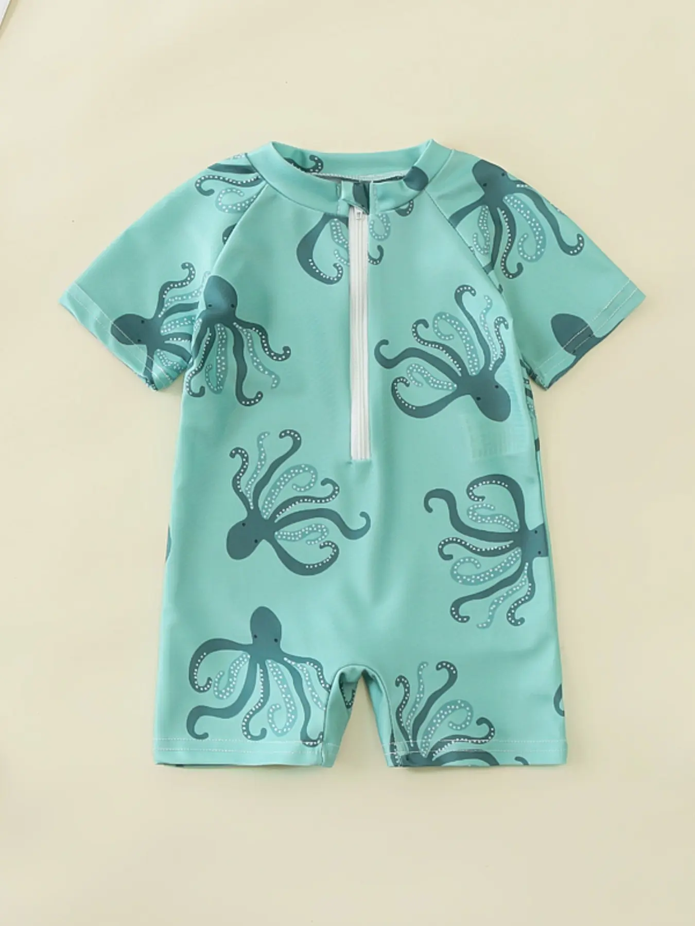 Baby Boys Whale Coconut Tree Print Short Sleeve One-Piece Swimsuit, Casual Fitted Swimwear, Dinosaur Pattern, Summer Beach Wear, Toddler Swimsuit, Swimsuits Swimwear