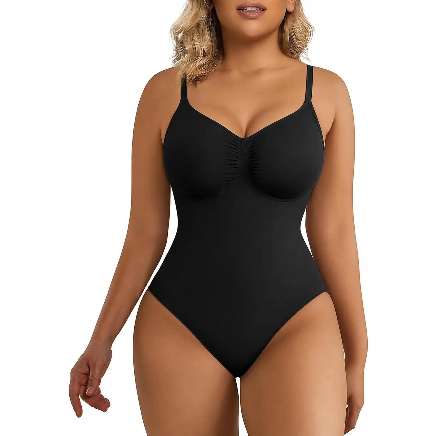 SHAPERX Women'S Tummy Control Shapewear Thong Bodysuit Seamless Waist Snatching Body Shaper