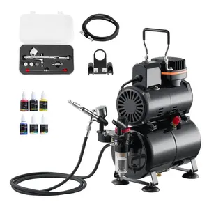 【Summervibes】VEVOR Airbrush Kit, 1/6 HP, Air Brush Kit with Air Compressor and Tank, 1 Dual-Action Professional Airbrush with 3 Tips, Acrylic Paint, Low Noise, for Cake Decorating, Model Painting, Nail Art