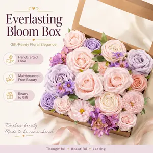 Silky Pastel Artificial Rose Flower Bouquet in Kraft Gift Box - Ready-to-Gift Floral Arrangement, Home Decor Decoration Ornaments for Mother's Day, Graduation Centerpiece