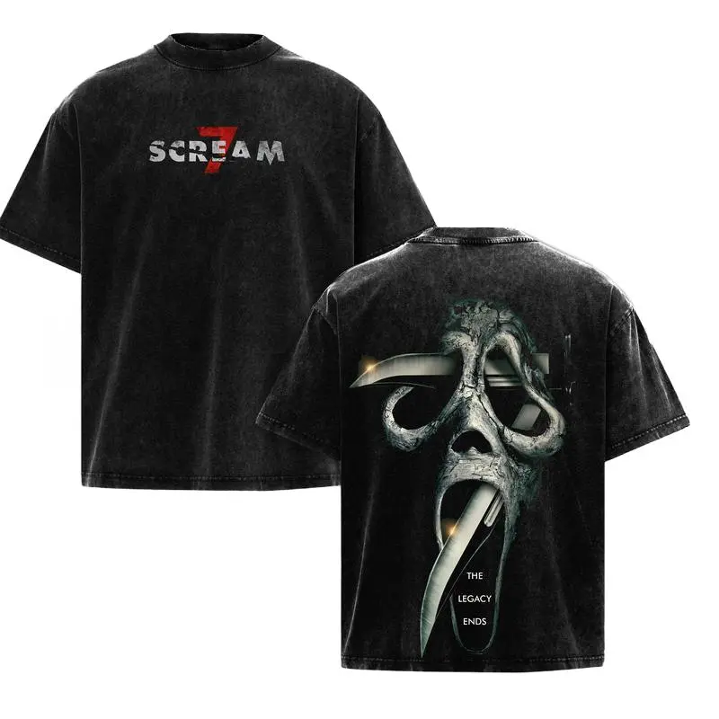 Scream 7 Ghostface Graphic T-Shirt, Hoodie or Sweatshirt – Vintage Washed Horror Oversized Streetwear in Premium Heavyweight Cotton with Bold Double-Sided Print