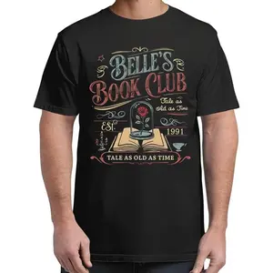 Vintage Book Lover Tee - Belle's Book Club Graphic, Durable Cotton, Literary Style Tee for Chirstmas Gift