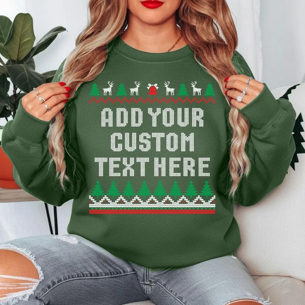 Personalised Ugly Christmas Sweatshirt Custom Text Printed Matching Couples Xmas Sweatshirt