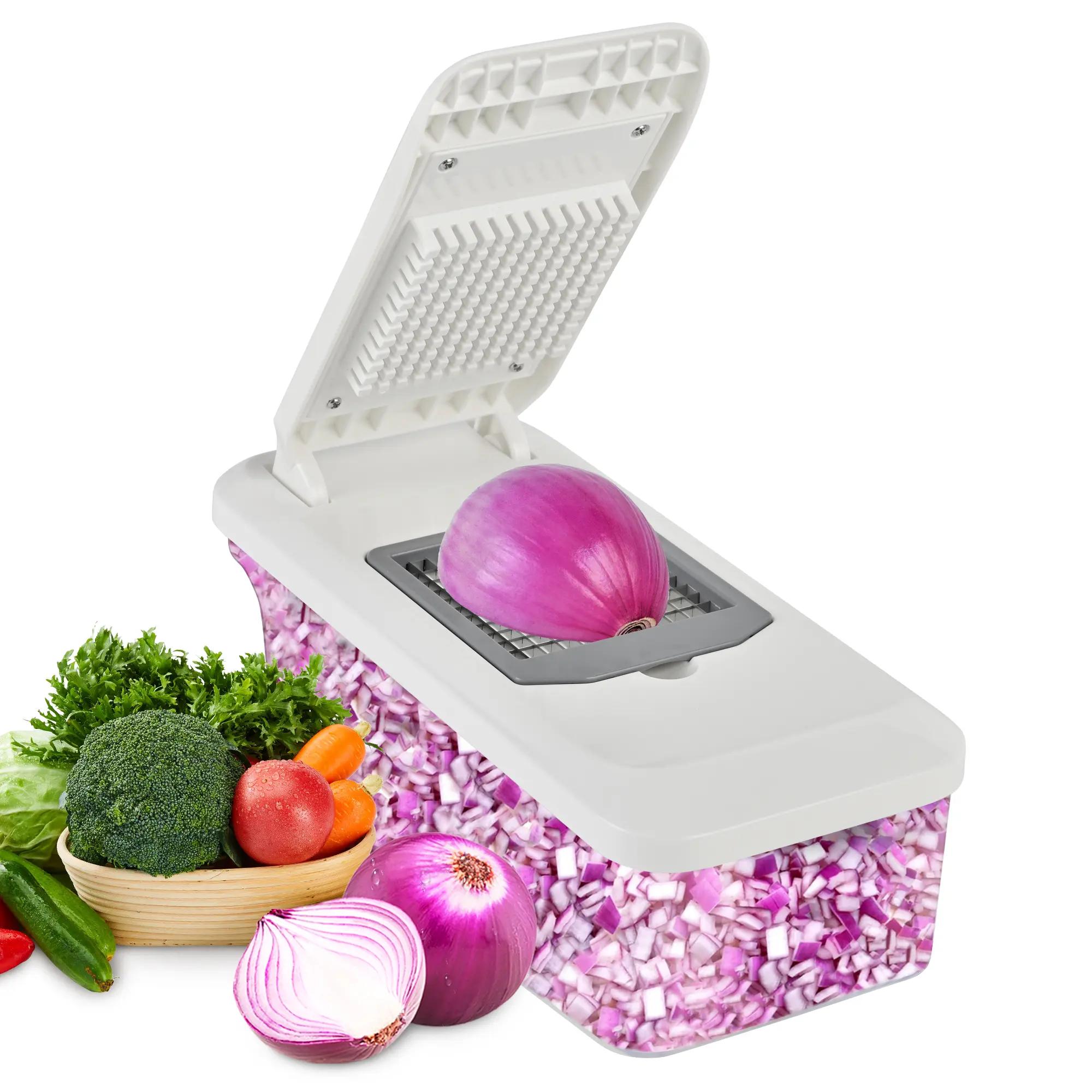 SUSTEAS 10-in-1 Vegetable Chopper Pro with 8 Blades Egg Separator Juicer 2L Container & Hand Guard for Safe Quick Slicing Dicing Shredding Kitchen