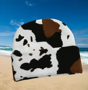 Cow Print Beanie Hats for Women Men Warm Knit Hat Animal Print Beanies Cap Winter Leopard Print Skull Cap