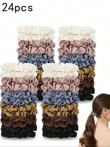 24pcs Women Satin Silk Scrunchies, Blue, Medium Size Hair Ties, Elegant Retro Style, Perfect for Daily Casual, Party, Vacation, Hair Accessories Set