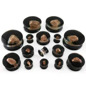 Black & Goldstone Glass Plugs