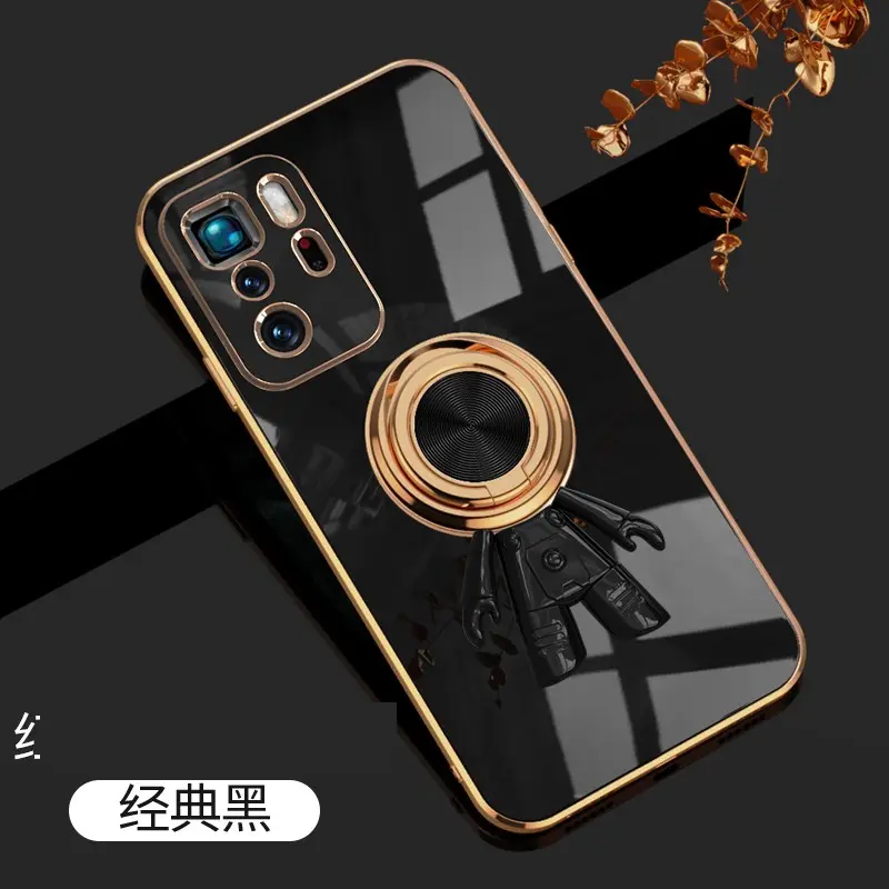 For Xiaomi Redmi Note 10 Pro 5G 6D Astronaut Electroplated Ring Stand Phone Case HNTKR-0138