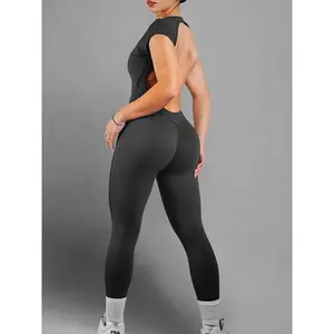 Backless Short Sleeve Jumpsuit (Smokey Gray)