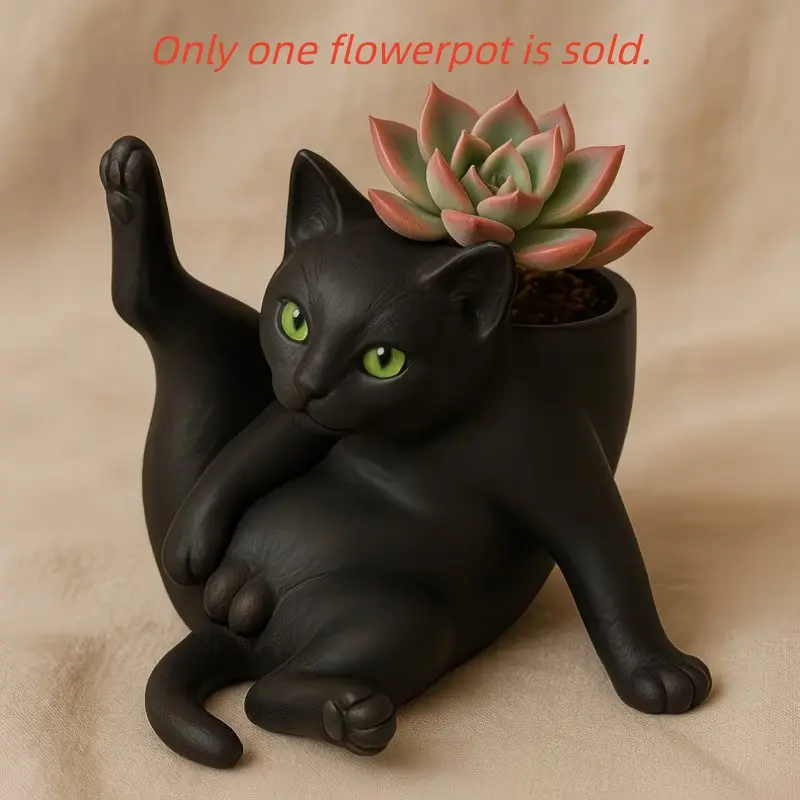 Whimsical Resin Cat Flower Pot Decoration, Imaginative Pet Design, Decorative, Perfect for Living Room, Balcony, Desk, Ideal for Succulent Planter