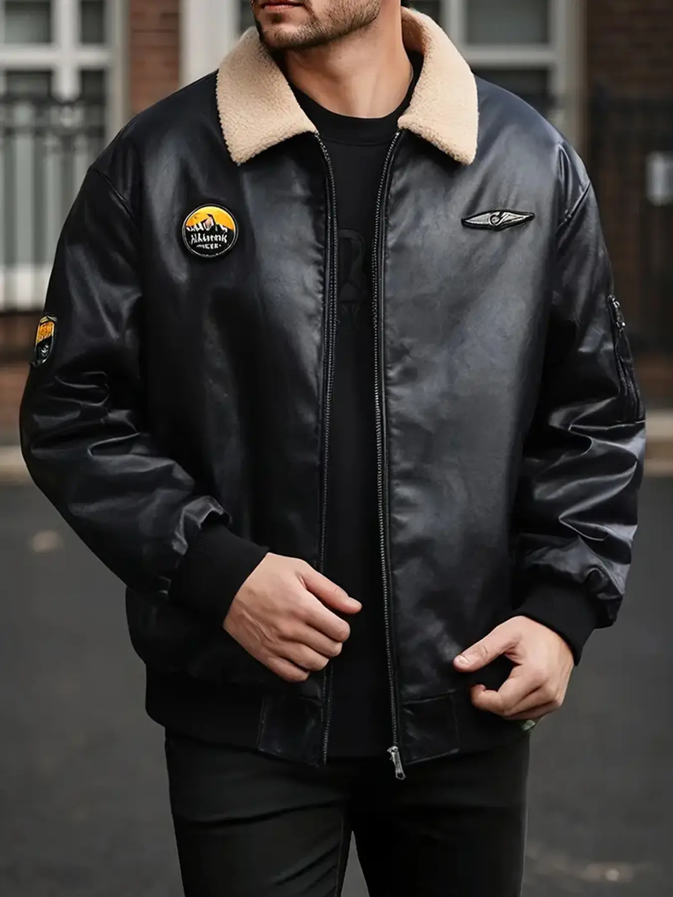 Men's Classic PU Leather Cycling Jacket - Windproof and Waterproof with Cotton Lining and Personalized Graphics for Cycling, Skiing and Outdoor Activities rider jackets