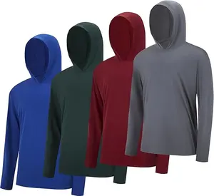 4 Pack Men UPF 50+ Sun Protection Athletic Fishing Hiking Workout Lightweight Long Sleeve Hoodie Shirts