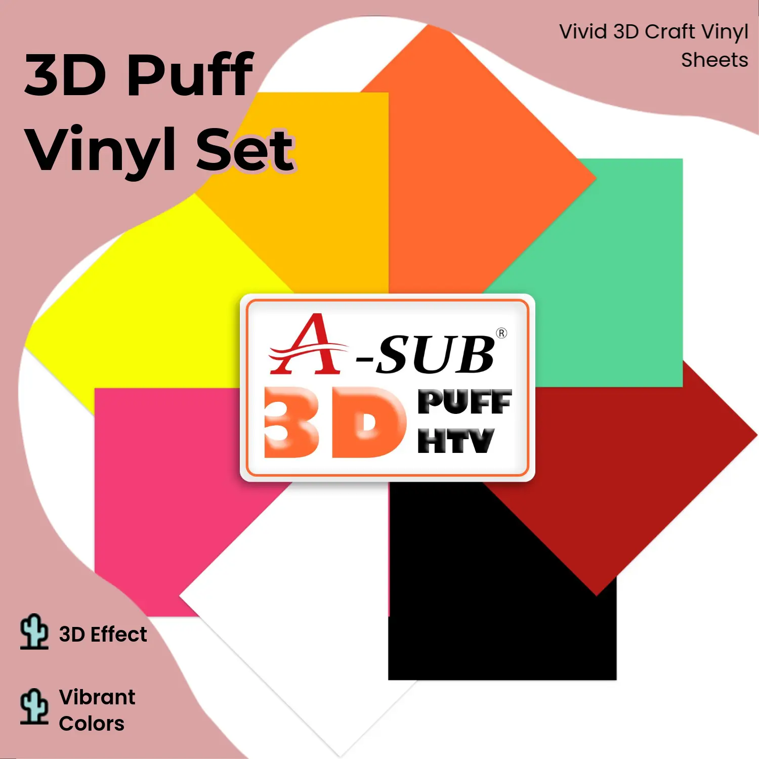 A-SUB 3D Puff Heat Transfer Vinyl Sheets, 8 PCS 10"x12" DIY Design Craft Supplies for Custom Printmaking & Embossing Projects
