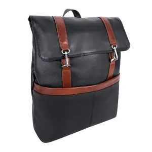 McKlein USA  17 in. U Series Element Leather Two-Tone Flap-Over Laptop & Tablet Backpack, Black