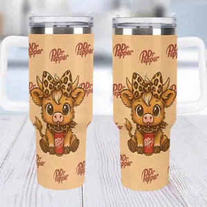 Highland Cow Tumbler 40oz,Christmas Highland Cow & Dr. Pepper Tumbler,Stainless Steel Cup,30oz 20oz Tumbler With Straw,Cute Santa Cow Lover Dr. Pepper Gift, Birthday Gift, Ice Cup, Large Capacity Car Cup
