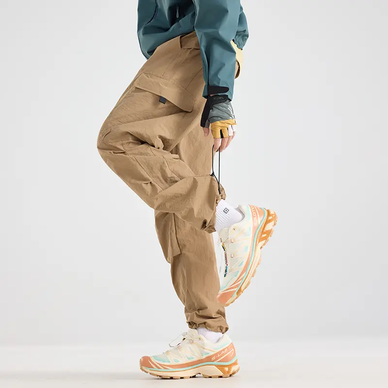 NELEUS Men's Loose Fit Straight Cargo Pants - Windproof, Water Resistant, Breathable Functional Menswear with Multi Pockets for Outdoor Hiking, Travel, Climbing (Beige)