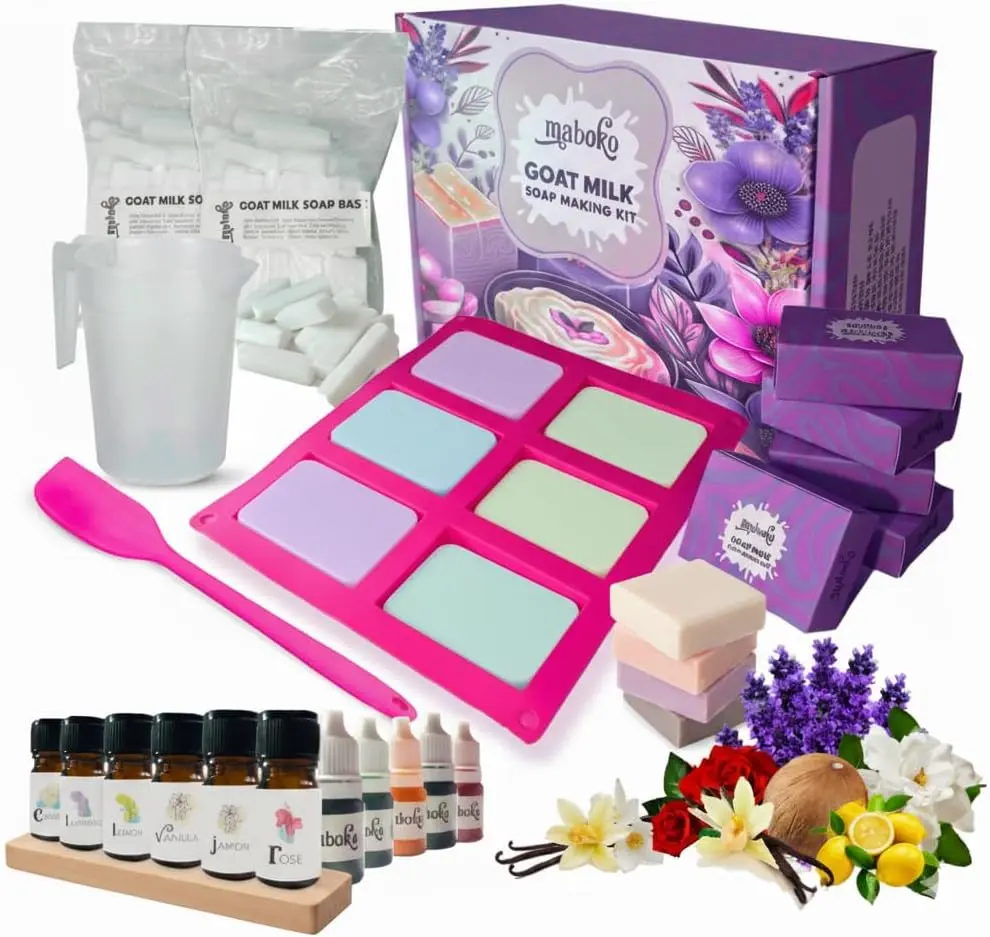 Goat Milk Soap Making Kit for Adults & Beginners – Complete DIY Set with 2lb Soap Base, 6 Scents, Molds & Gift Boxes – Easy, Fun & Creative Craft Gift